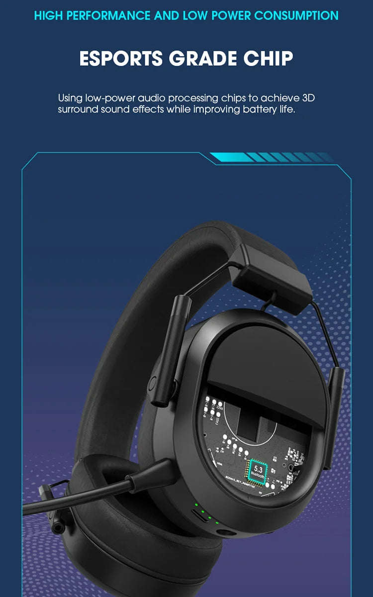 Cuffie da gaming wireless LDON per PS5 PS4, Bluetooth 2.4GHz, audio surround 3D, microfono con cancellazione del rumore, bassa latenza