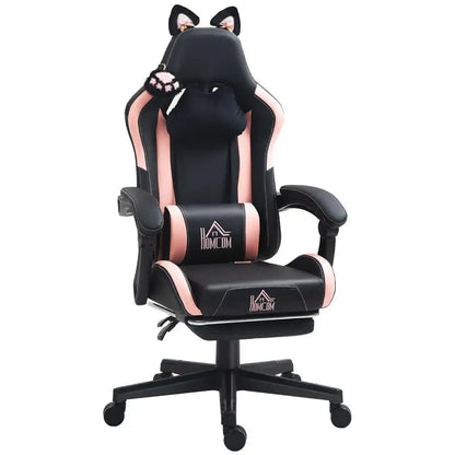 Cat Ear Gaming Chair 135° Reclining Height Adjustable Swivel Chair with Footrest PU Leather Lumbar Support Gaming Chair