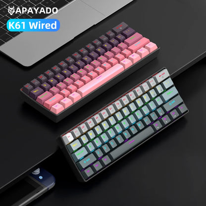 Tastiera meccanica mini APAYADO K61, cablata, 61 tasti, RGB Phantom, nera/bianca, switch meccanici rossi/blu per gaming, portatile 60%