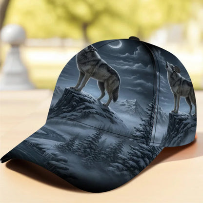 Wolf Howling At Moon Print Classic Baseball Cap Comfortable Adjustable Duckbill Hat Ideal For Daily Wear Perfect For Family