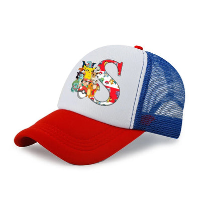 Tegneserie-Pokémon-baseballkasket til børn med Pikachu og bogstaverne A-Z – til drenge og piger – solbeskyttende solhat – børnekasket med skygge – sommer-trucker-kasket – far-kasket