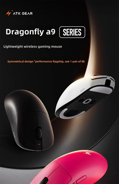 Mouse gaming wireless Bluetooth ATK Dragonfly A9, design ergonomico, risposta rapida, PAW3950 Ultra, 800mAh, leggero, 8KHz, eSport