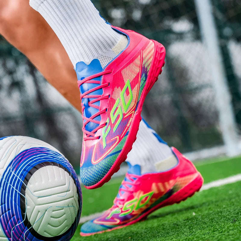NOUVEAU Chaussures de football roses pour hommes, à enfiler, antidérapantes, crampons de football pour garçons, chaussures d'entraînement TF/FG, Chuteira Campo 35-45