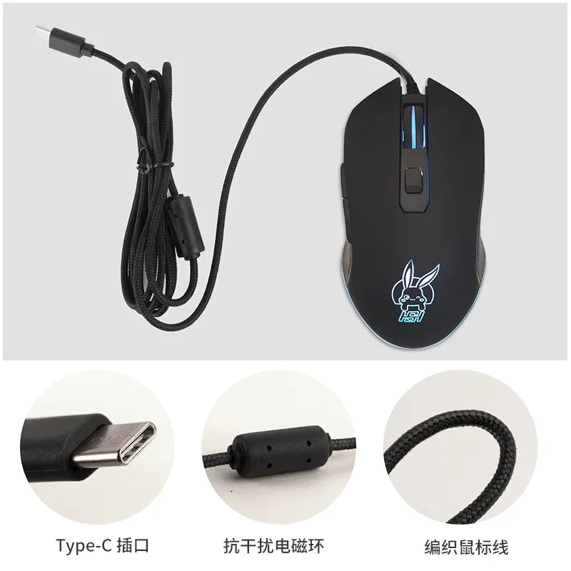 USB-C Wired Gaming Mouse with RGB Backlight, 2400 DPI Silent Computer Mouse for Type-C Laptop, Ergonomic USB-C Gaming Mouse for PC & Notebook