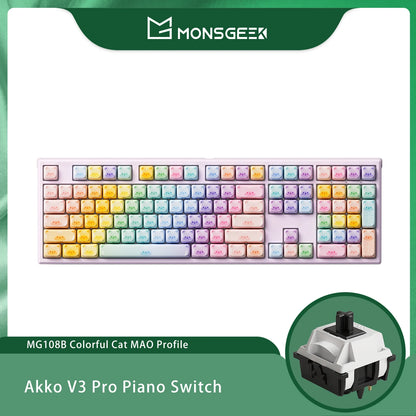 Teclado mecánico inalámbrico Akko MonsGeek MG108B Bun Wonderland, perfil MOG, RGB, 108 teclas, tamaño completo, hot swap, USB / 2.4G / BT 5.0