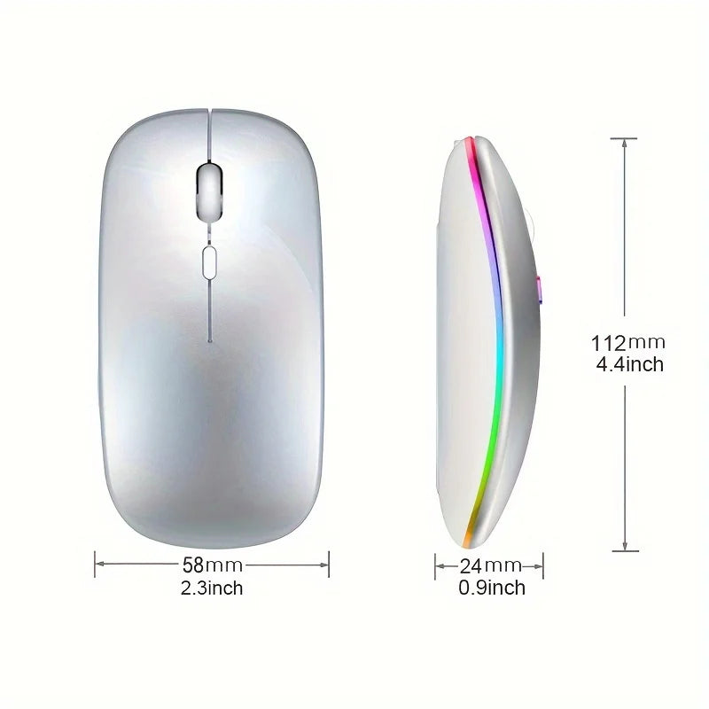 Rechargeable Bluetooth Wireless Mouse with 2.4GHz Dual Mode, RGB Ergonomic Silent Click Mouse for Laptop, PC, Mac, iPad & Android