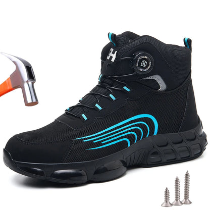 Bottes de sécurité de travail montantes pour hommes, chaussures de protection indestructibles à bout en acier, bouton rotatif, chaussures de travail de sécurité