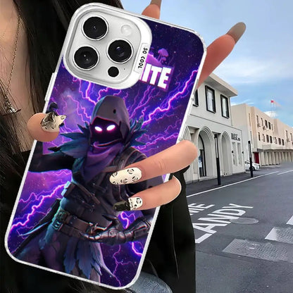 Funda de móvil F-Fortnites para iPhone 17 16 15 14 13 12 11 Pro Max Plus, cubierta color plata