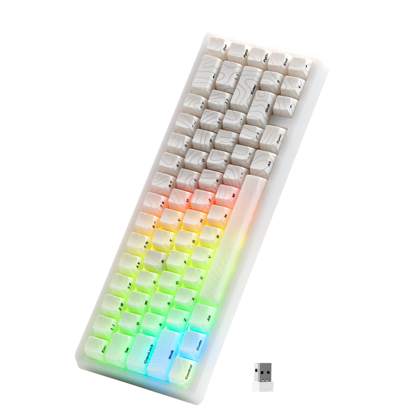 Teclado mecánico inalámbrico XVX M67 JadeStone con teclas IMD-Tech, trimodo, diseño topográfico blanco gamer y estructura gasket