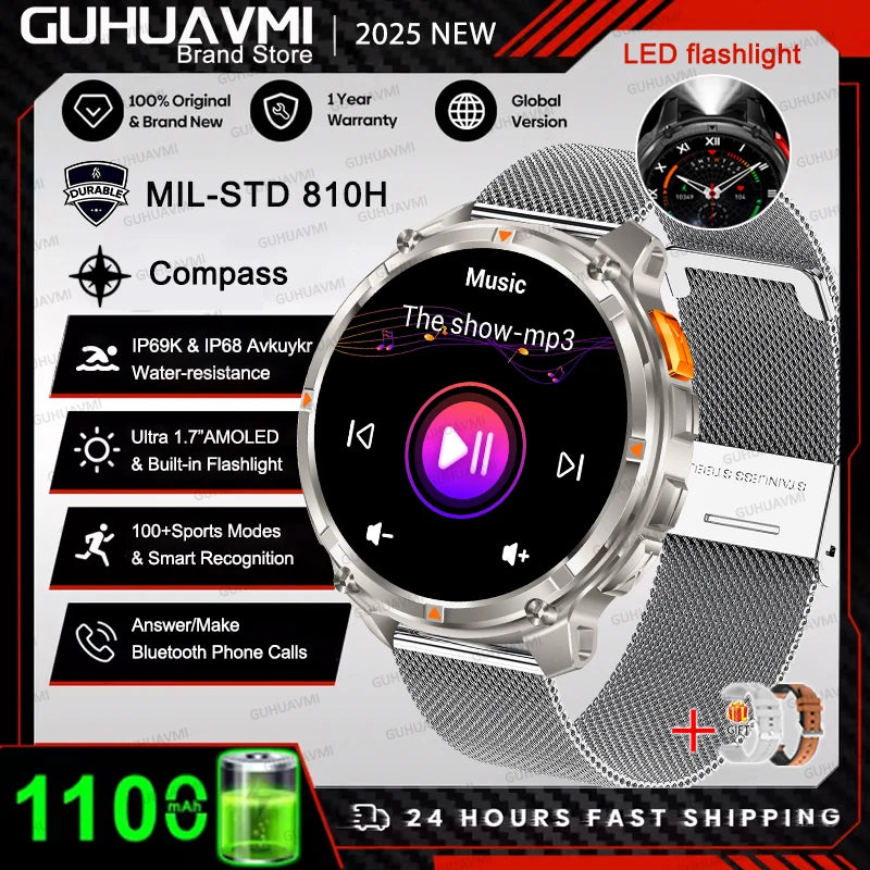 New Original 1100mAh Battery Men Smart Watch Outdoor GPS 10ATM Waterproof Bluetooth Call Sport Smartwatch For Android IOS Phones
