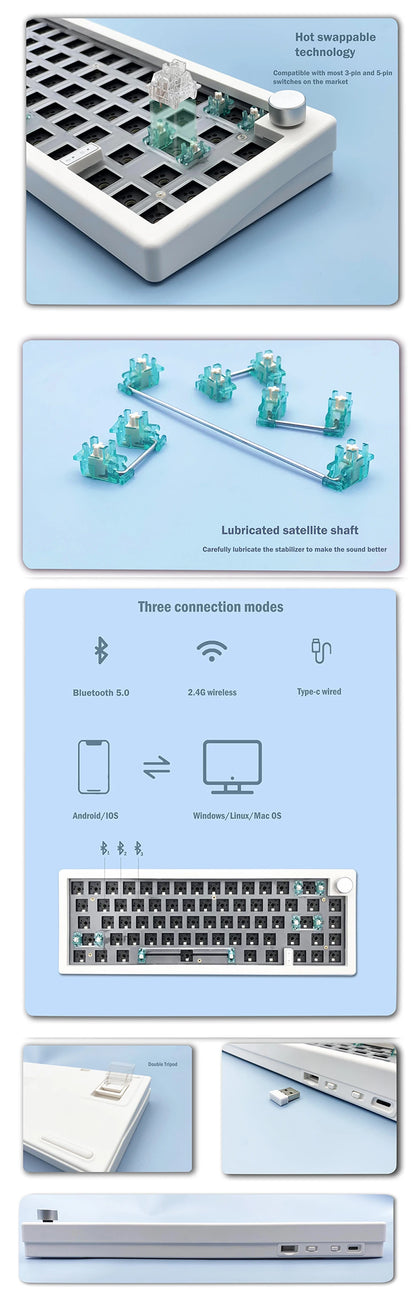 Kit tastiera meccanica personalizzata ZUOYA GMK67 hot-swappable Bluetooth 2.4G wireless con retroilluminazione RGB, struttura gasket, tastiera 3 modalità