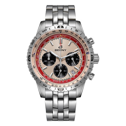 Relógio de homem BERNY Aviation – Cronógrafo de quartzo com data, vidro de safira e revestimento ultraluminescente – Relógio elegante de marca de luxo