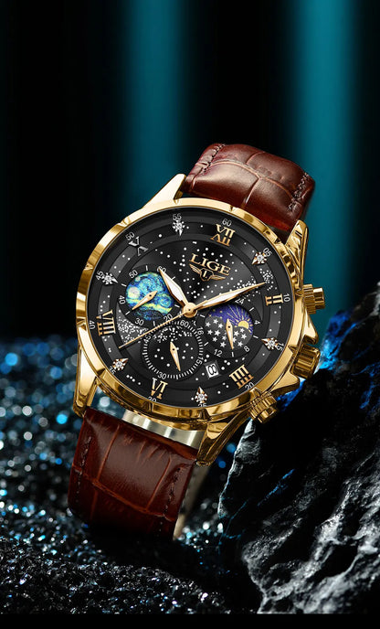 New LIGE Watches Mens Top Brand Luxury Casual Leather Quartz Men's Watch Business Clock Male Sports Waterproof Date Chronograph