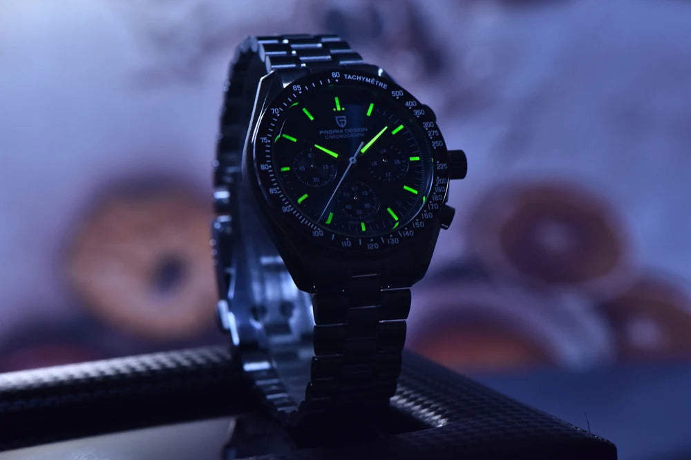Relógio PAGANI DESIGN Moon – Cronógrafo de quartzo de luxo para homem, estilo desportivo, vidro de safira com tratamento antirreflexo, mostrador luminescente