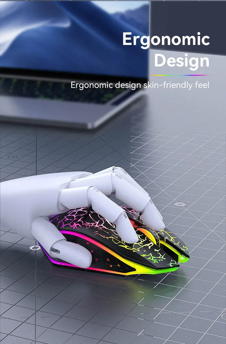 Mouse gaming RGB 2.4G wireless Bluetooth 1600DPI con 6 pulsanti silenziosi, mouse ergonomico dual-mode da ufficio per MacBook e PC