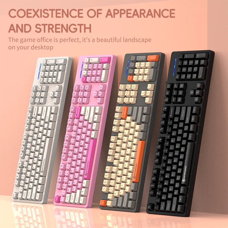 104Keys Wired Gaming Keyboard Ergonomics Splash Water Colorful ABS Wear-resistant Keycaps Keyboards with Technology Light Key