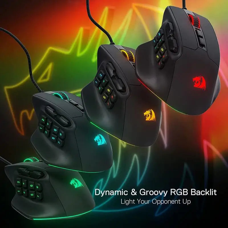 Redragon M811 Aatrox MMO-gamingmuis, bedrade RGB-gamingmuis met 15 programmeerbare knoppen, ergonomische optische gamingmuis met 12.400 DPI