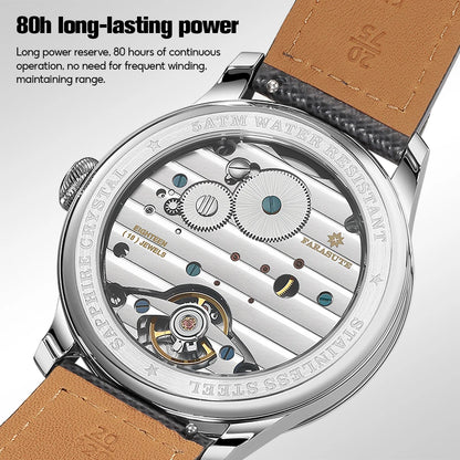 Orologio da uomo FARASUTE NEW Machinery con quadrante salmone, movimento meccanico manuale ST17, piccoli secondi e bracciale vintage Bonklip