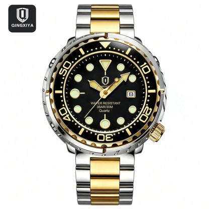 QINGXIYA Mens Watches Fashion Waterproof Luminous Date Rotating Dial High Quality Stainless Steel Luxury Brand Men Quartz Watch