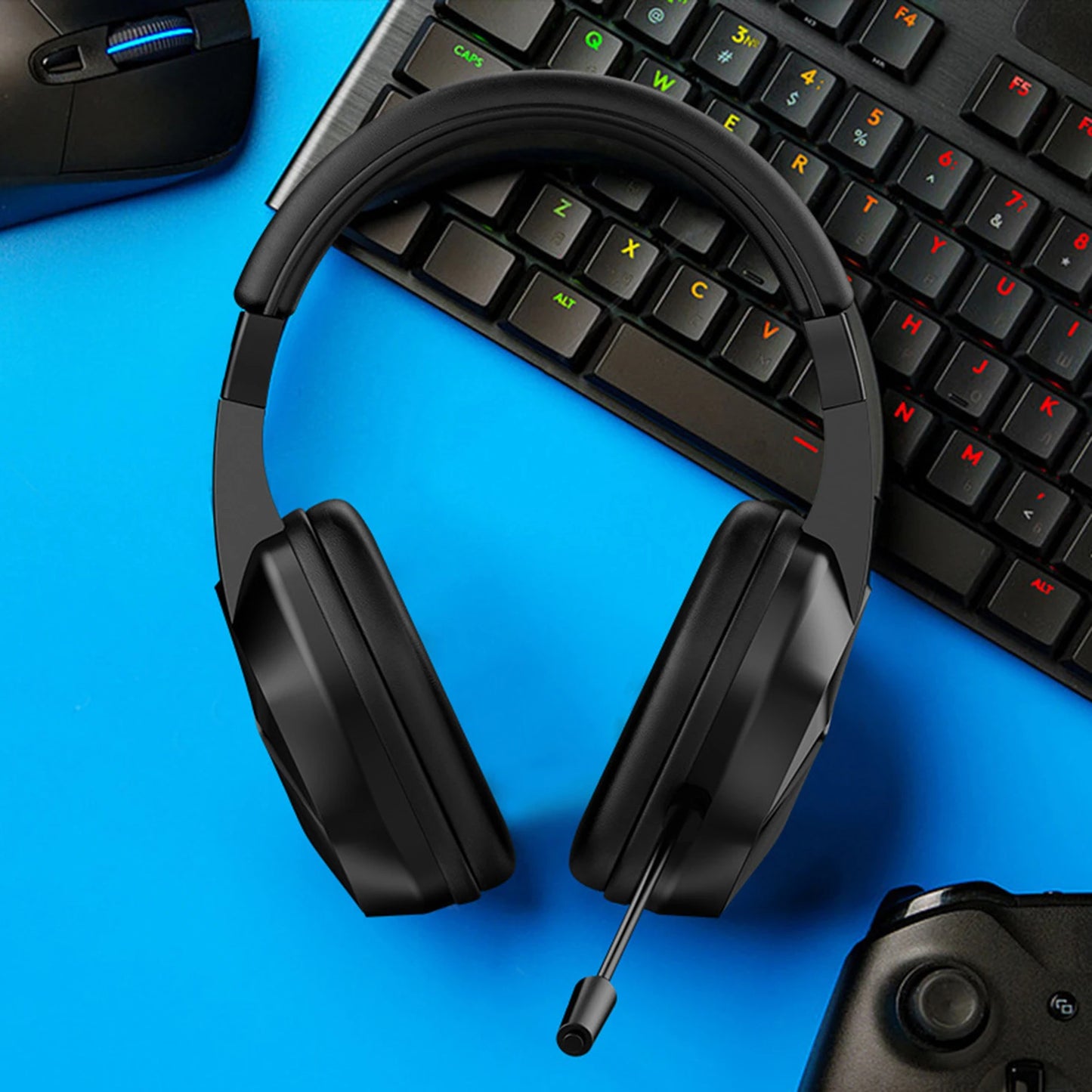 Wireless BT Gaming Headset with LED Lights, Low Latency Gaming Headphones, 40mm Drivers, Over-Ear Wireless Gaming Headset with Microphone