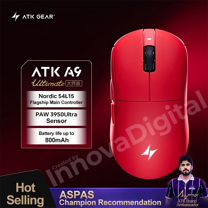 Mouse gaming wireless ATK Dragonfly A9 Ultimate A9 Air PAW3950 ultraleggero ergonomico e-sport per gamer FPS CSGO A9 Ultra