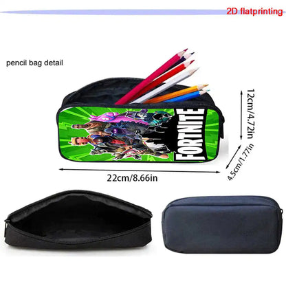 Zaino Fortnite Cartoon con tasca frontale e astuccio 2 pz - Set scolastico per bambini e bambine dai 5 agli 8 anni, regalo per il rientro a scuola