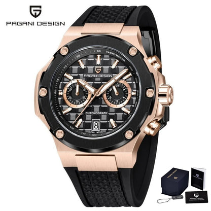 Reloj de cuarzo para hombre PAGANI DESIGN PD-YS032, 44mm, movimiento japonés VK64, caja de acero inoxidable, correa de caucho, cristal de zafiro, resistente al agua 100M