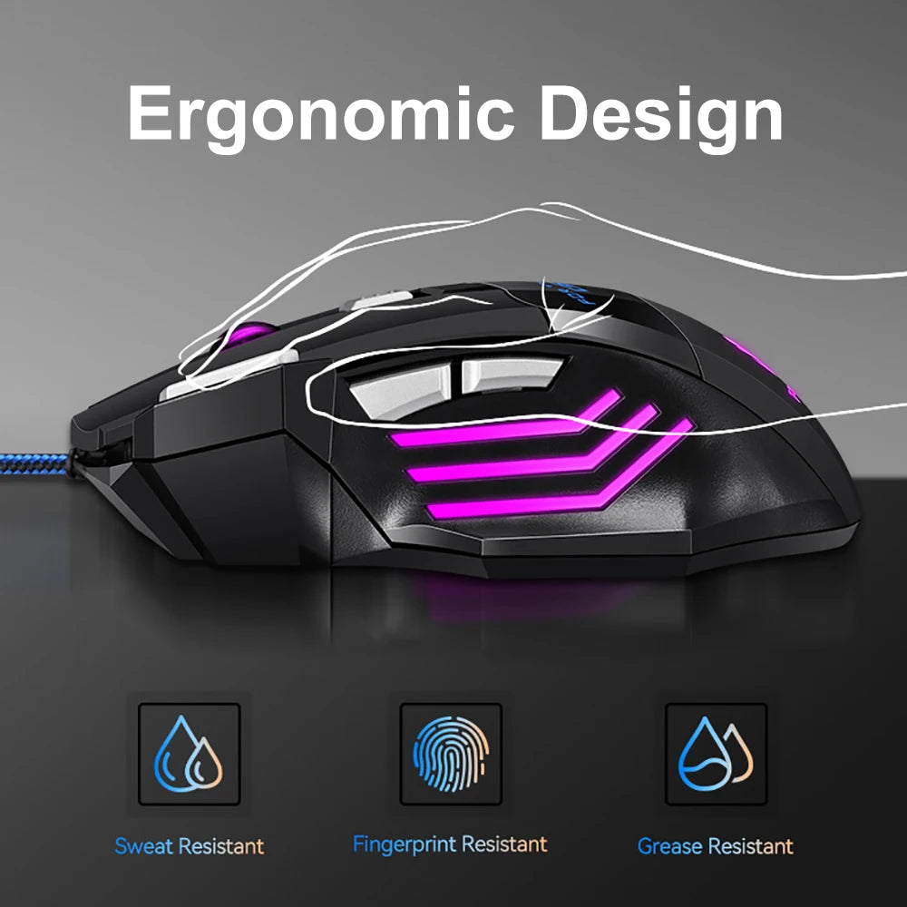 Ratón gaming con cable KEBIDUMEI, 7 botones, retroiluminación RGB, ratón USB ergonómico, 2400 DPI, 3 niveles de DPI, para PC, portátil, Windows y Mac OS