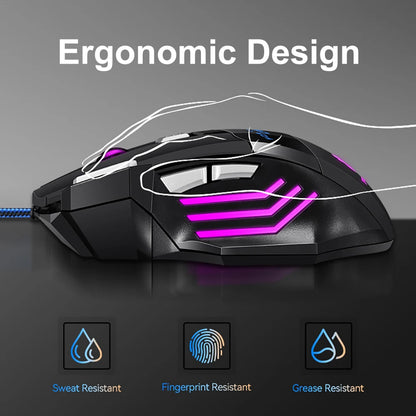 Ratón gaming con cable KEBIDUMEI, 7 botones, retroiluminación RGB, ratón USB ergonómico, 2400 DPI, 3 niveles de DPI, para PC, portátil, Windows y Mac OS