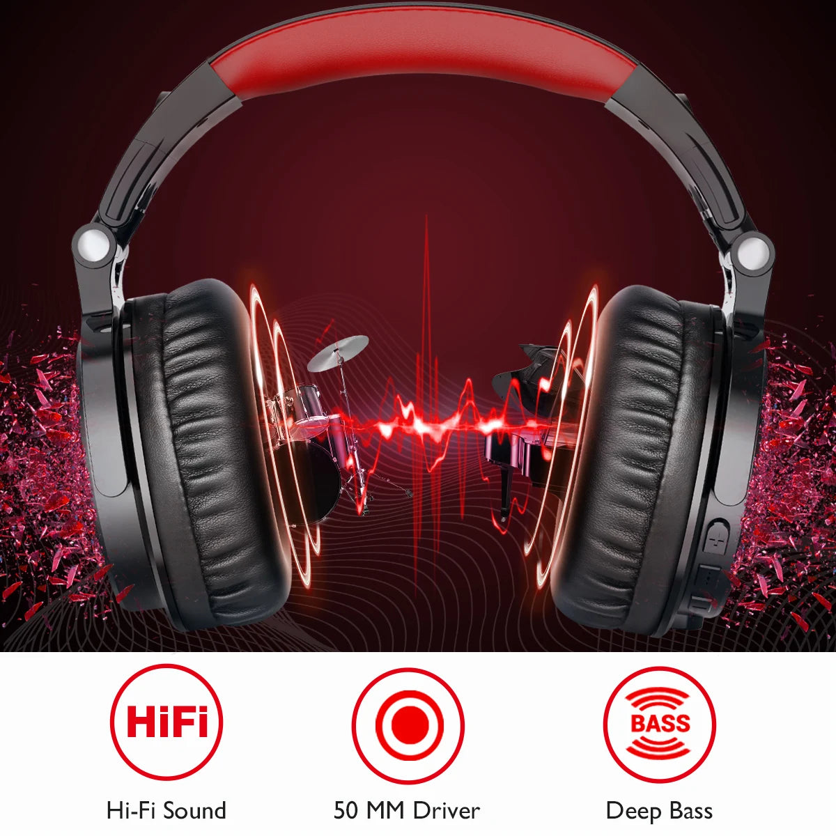 Auriculares gaming inalámbricos OneOdio Pro-M Bluetooth 5.2 HiFi estéreo con micrófono, 110H de autonomía, graves profundos y diseño plegable circumaural