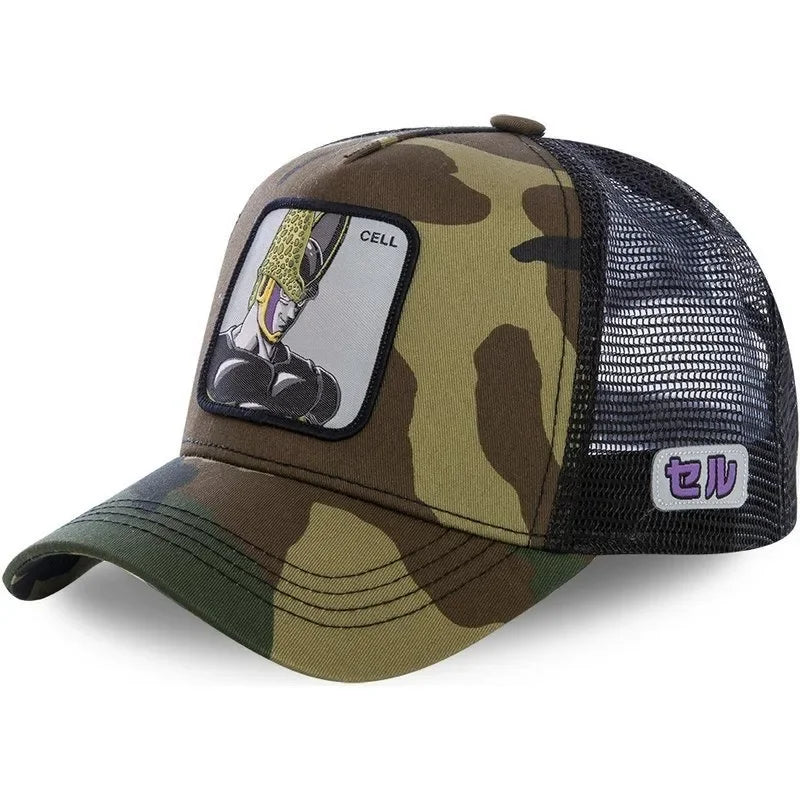 Dragon Ball Buu Goku-kasket – sommerrejse-kasket med skygge til mænd, broderet, hiphop-stil, solskærm, justerbar trucker-meshkasket