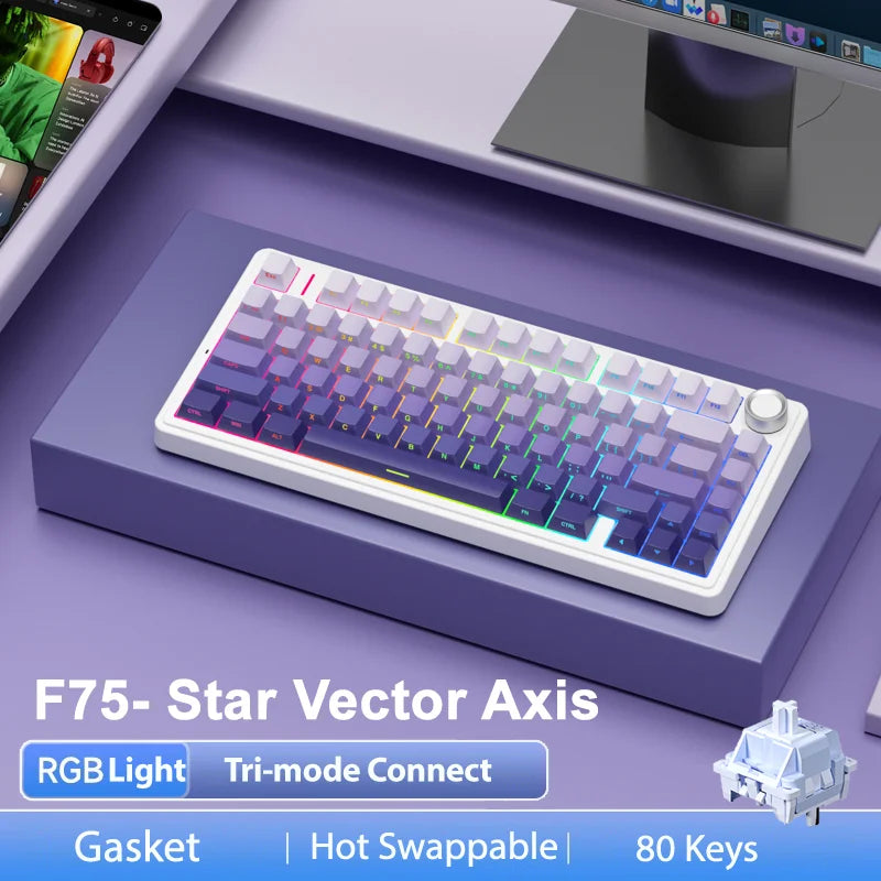 AULA F75 Pro Teclado mecánico gaming inalámbrico con montaje gasket, RGB personalizable, distribución 75% y teclas PBT con grabado lateral
