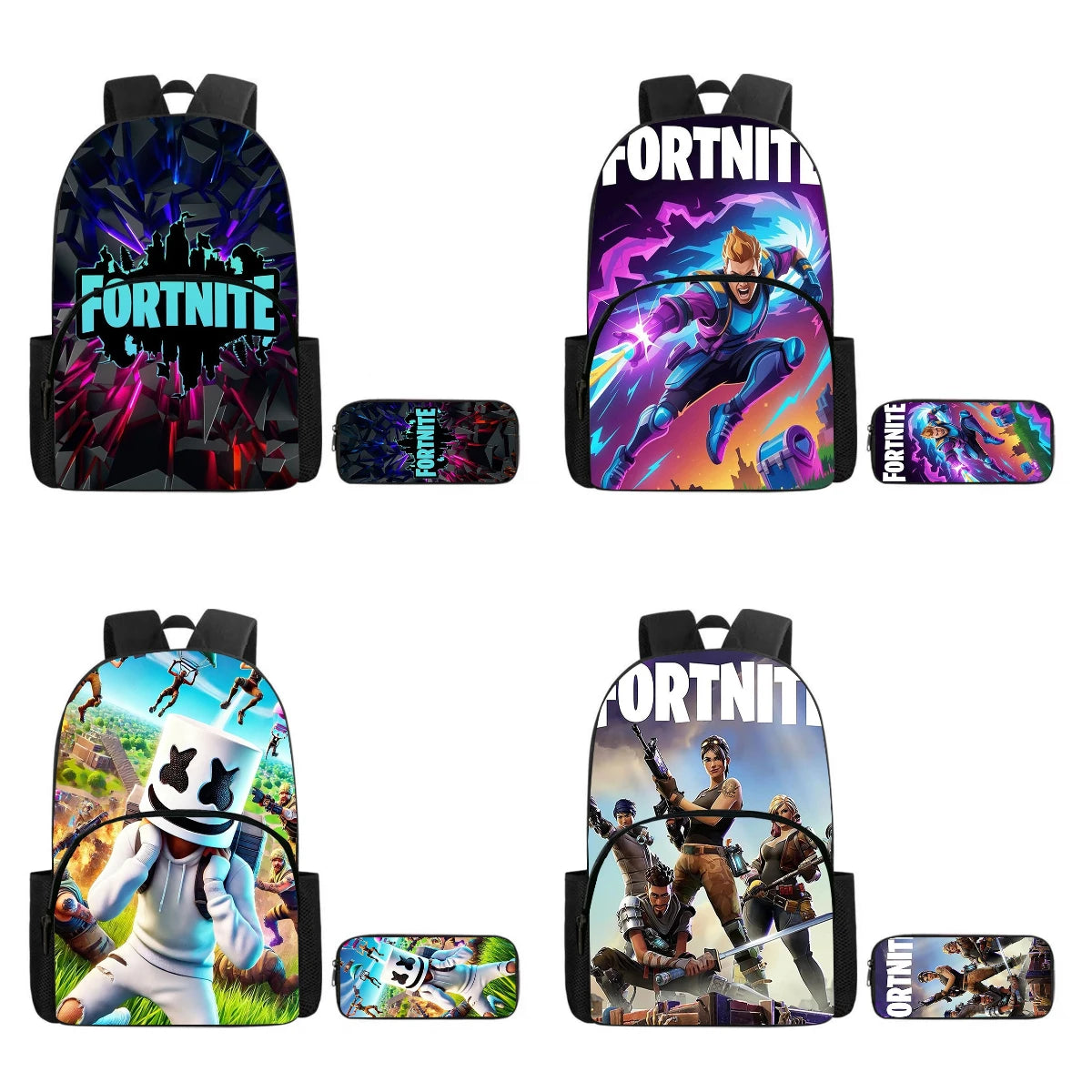Fortnite 2-Piece Set Backpack with Front Pocket Pencil Case Large Capacity Cartoon Schoolbag Kids Boys Girls Gift Ages 5-8