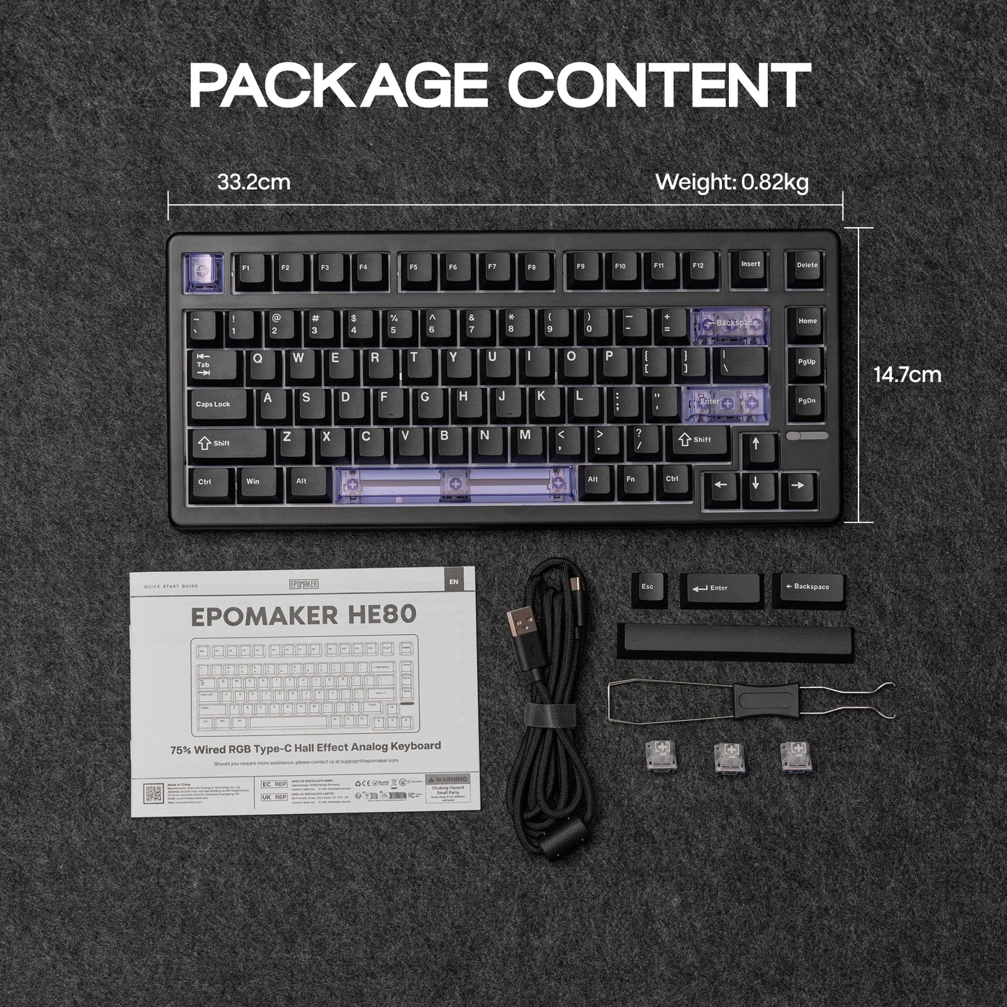 Teclado mecánico magnético EPOMAKER HE80 75% con distribución US QWERTY, hot-swap, gasket creamy, cableado, efecto Hall, DKS SOCD para PC/Mac