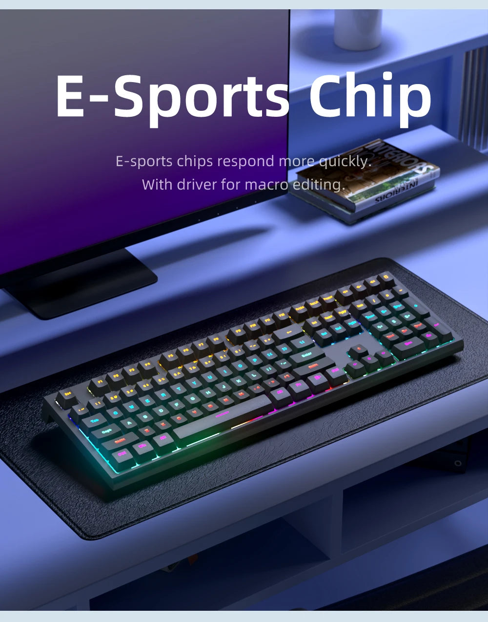 Tastiera meccanica da gaming cablata a 108 tasti con retroilluminazione RGB | Chip da gaming | Bassa latenza | Anti-ghosting | per gamer PC Win/Mac