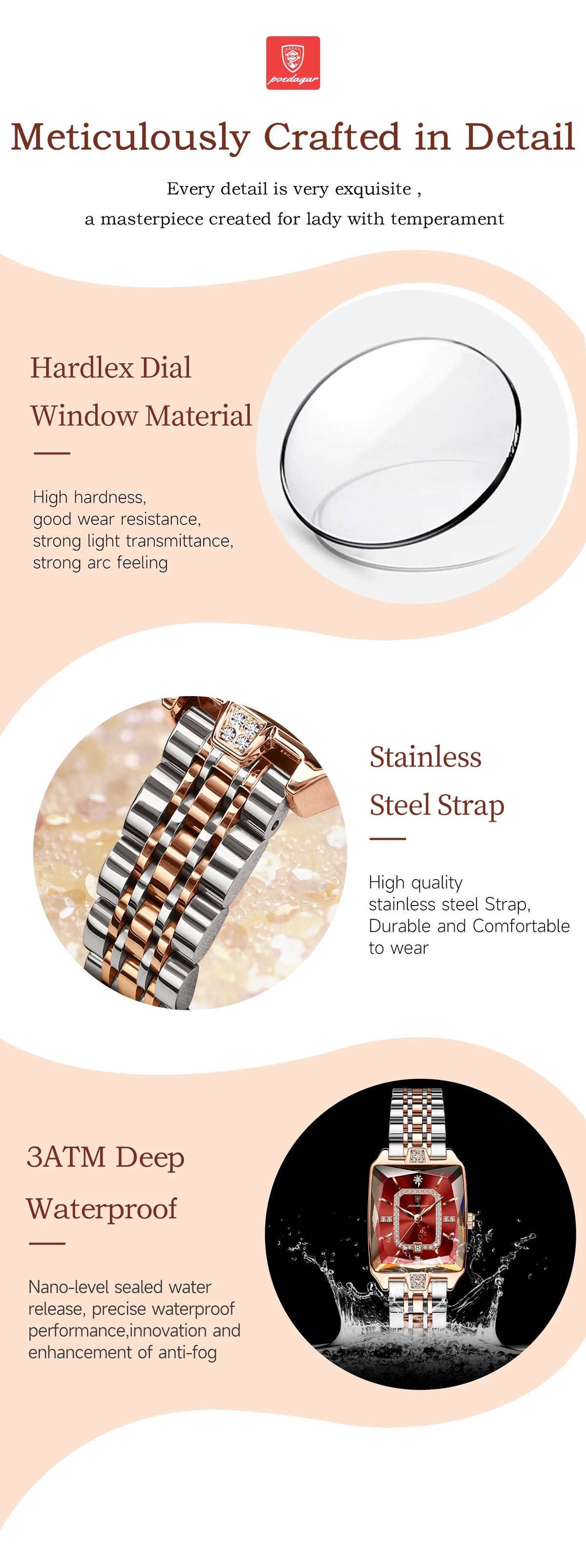 POEDAGAR Luxury Rectangle Watch For Woman Waterproof Calendar Simple Ladies Watch Fashion Stainless Steel Quartz Women's Watches