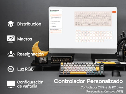 Distribución ISO-ES EPOMAKER X AJAZZ AK820 PRO 75% teclado mecánico con distribución española, cable/2.4GHz/BT, pantalla y perilla para Pc/Mac