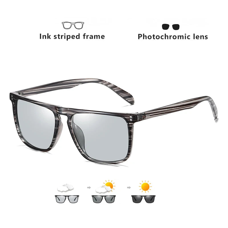 Brand Rivet Square Photochromic Sunglasses Men Polarized Women Driving Sun Glasses Day Night Vision Anti-Glare zonnebril heren