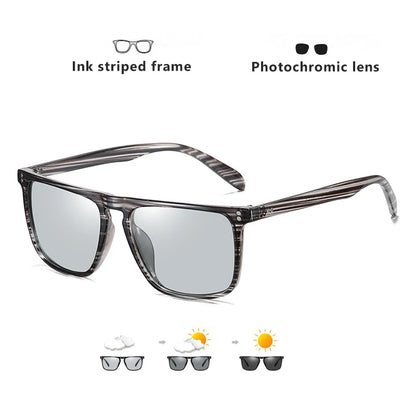 Brand Rivet Square Photochromic Sunglasses Men Polarized Women Driving Sun Glasses Day Night Vision Anti-Glare zonnebril heren