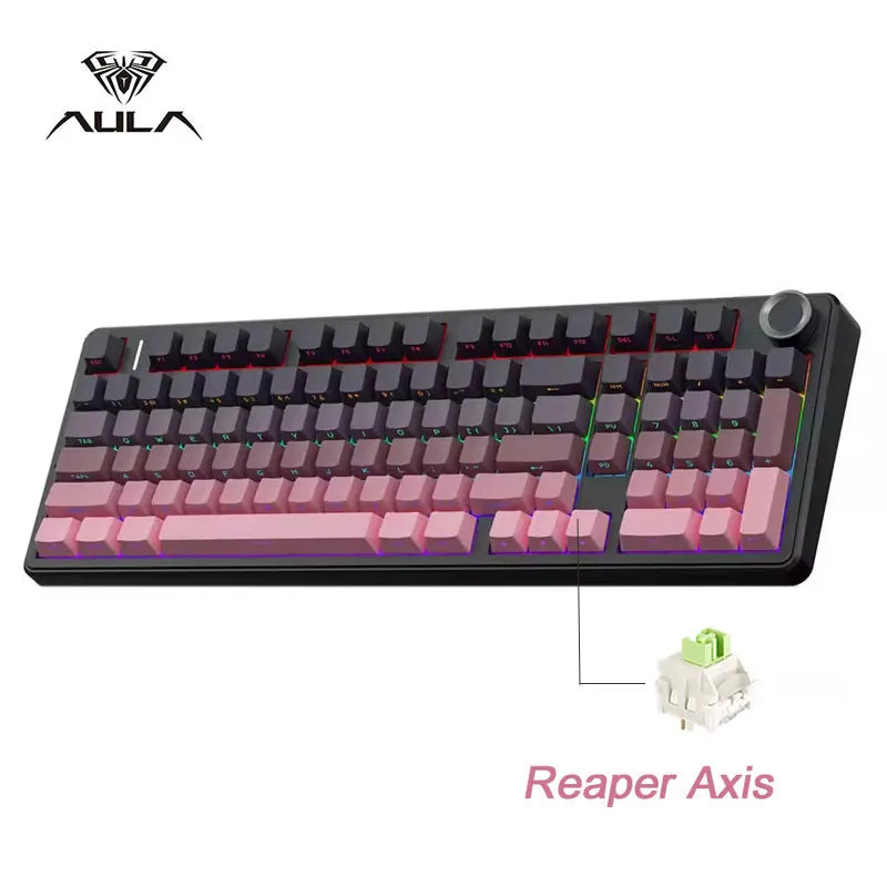 AULA F99 Pro Tastiera meccanica da gaming e-sport, tre modalità, RGB, hot-swappable, 96%, PBT, tastiera wireless personalizzata con manopola multimediale