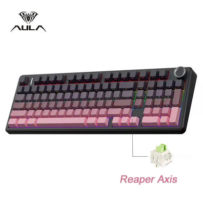 AULA F99 Pro Tastiera meccanica da gaming e-sport, tre modalità, RGB, hot-swappable, 96%, PBT, tastiera wireless personalizzata con manopola multimediale