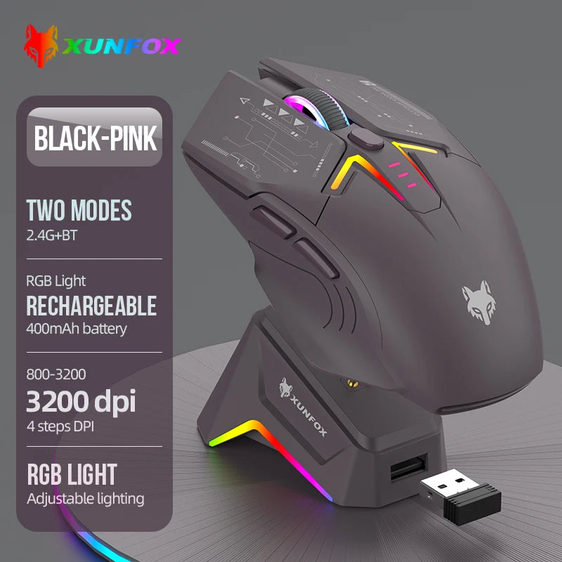 XUNSVFOX H2 wireless Bluetooth dual-mode mouse RGB lighting effect laptop gaming office magnetic charging