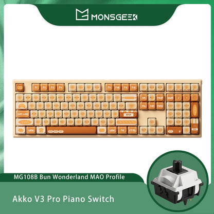 Teclado mecánico inalámbrico Akko MonsGeek MG108B Bun Wonderland, perfil MOG, RGB, 108 teclas, tamaño completo, hot swap, USB / 2.4G / BT 5.0