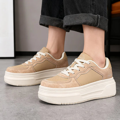 Baasploa Women Platform Sneakers Fashion Leather Casual Thick Soled Shoes for Women Comfort White Skateboarding Shoes Non-Slip