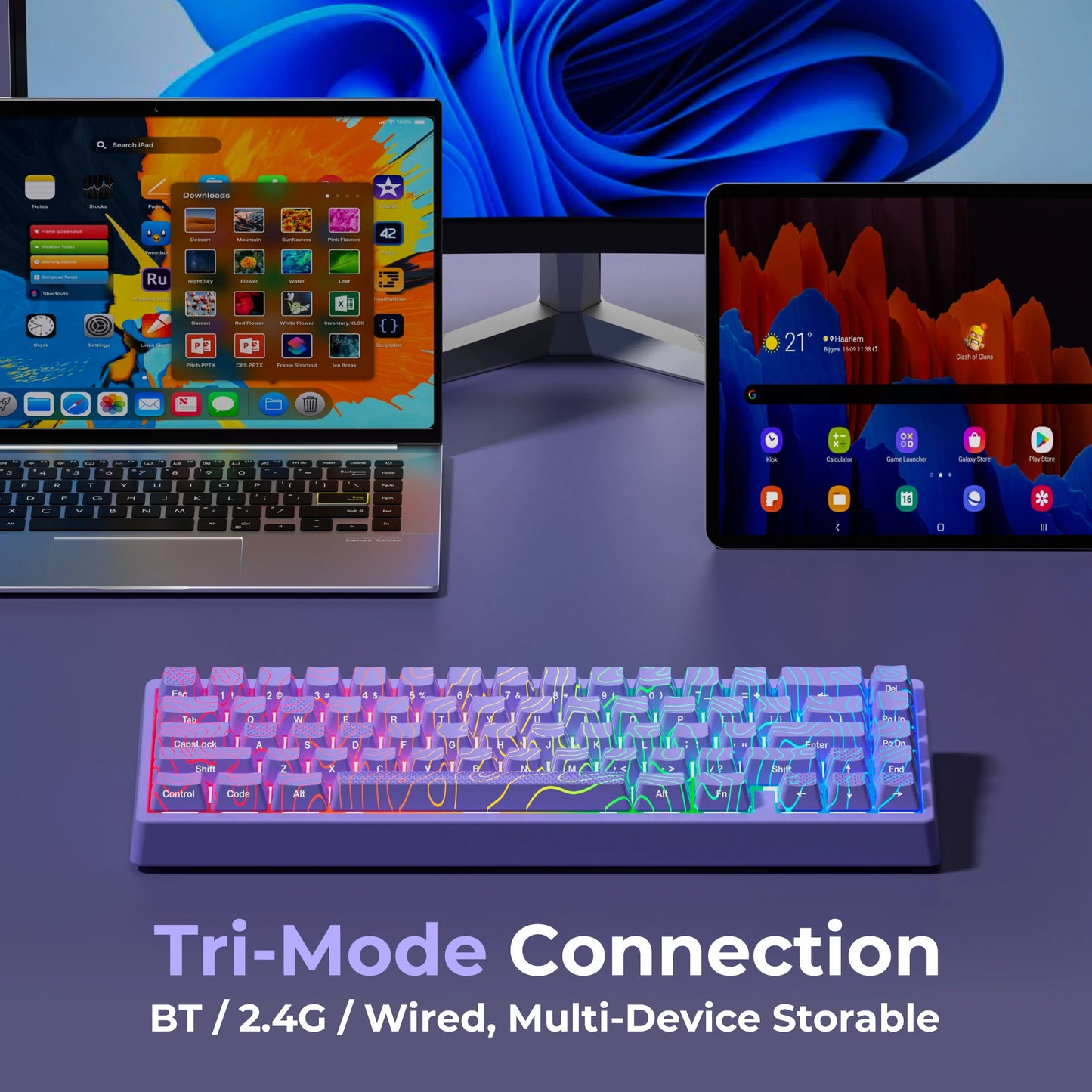 Teclado mecánico inalámbrico XVX M67 JadeStone con teclas IMD-Tech, trimodo, diseño topográfico blanco gamer y estructura gasket