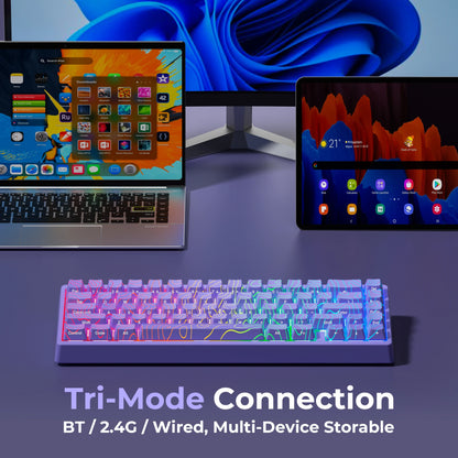 Teclado mecánico inalámbrico XVX M67 JadeStone con teclas IMD-Tech, trimodo, diseño topográfico blanco gamer y estructura gasket