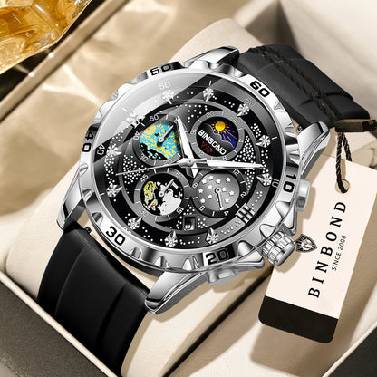 Relógios de quartzo de luxo BINBOND para homem, luminosos, à prova de água, cronógrafo com data automática, estilo empresarial, desportivo e casual