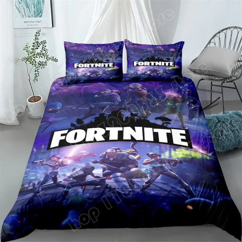 Juego de cama Fortnite de 3 piezas, ropa de cama para dormitorio con estampado 3D, diseño de videojuego y dibujos animados, funda nórdica y funda de almohada decorativas, regalo de cumpleaños