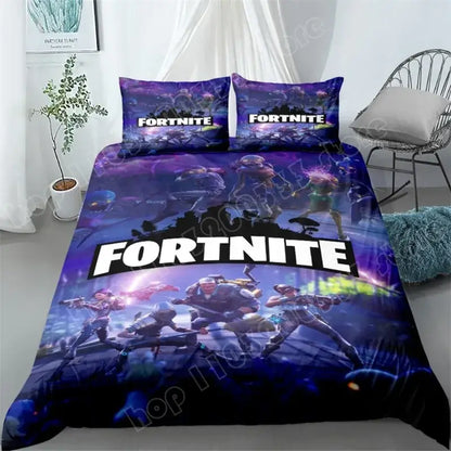 Juego de cama Fortnite de 3 piezas, ropa de cama para dormitorio con estampado 3D, diseño de videojuego y dibujos animados, funda nórdica y funda de almohada decorativas, regalo de cumpleaños