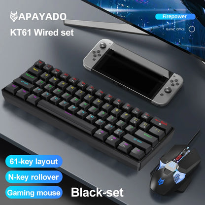 Tastiera meccanica mini APAYADO K61, cablata, 61 tasti, RGB Phantom, nera/bianca, switch meccanici rossi/blu per gaming, portatile 60%